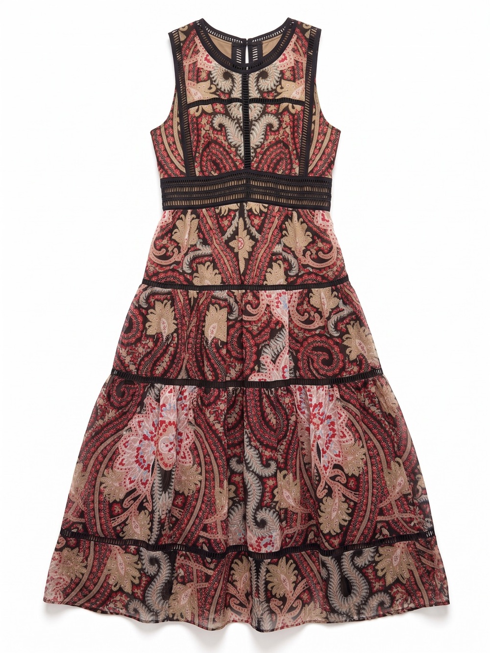 Ranna Gill Red Paisley Tiered Sleeveless Dress